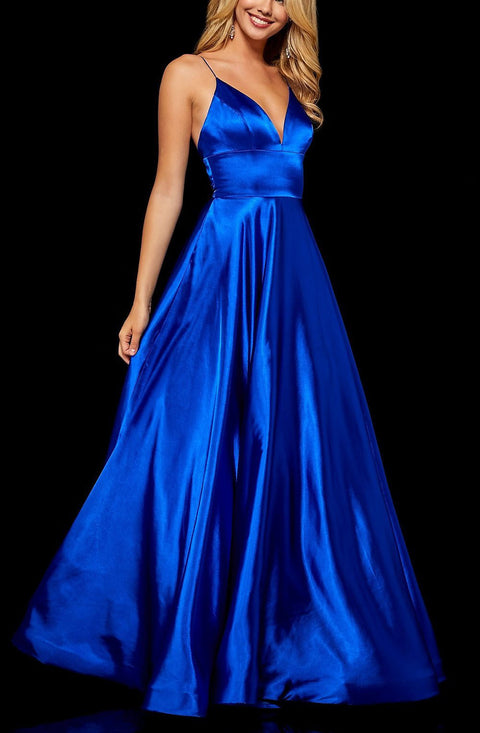Roiii  deep V backless suspender long dresses party dresses BLUE