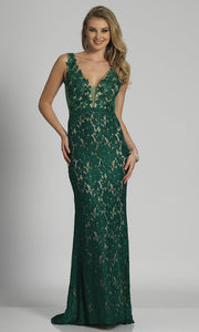 Roiii lace deep v-neck backless floor-length long fishtail long royal green color party dresses