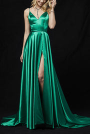 Roiii deep V backless beautiful suspender party dresses long dresses GREEN