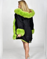 Roiii Women Green Faux Fur Camouflage Jacket Coat