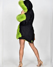 Roiii Women Green Faux Fur Camouflage Jacket Coat