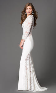 Women White lace long sleeve slim floor-length royal long party dresses