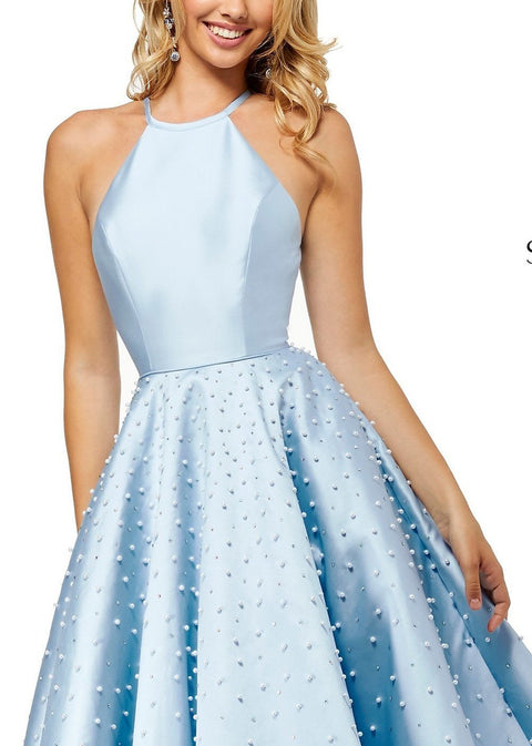 Roiii backless Embedding pearls floor-length long dresses party dresses light blue