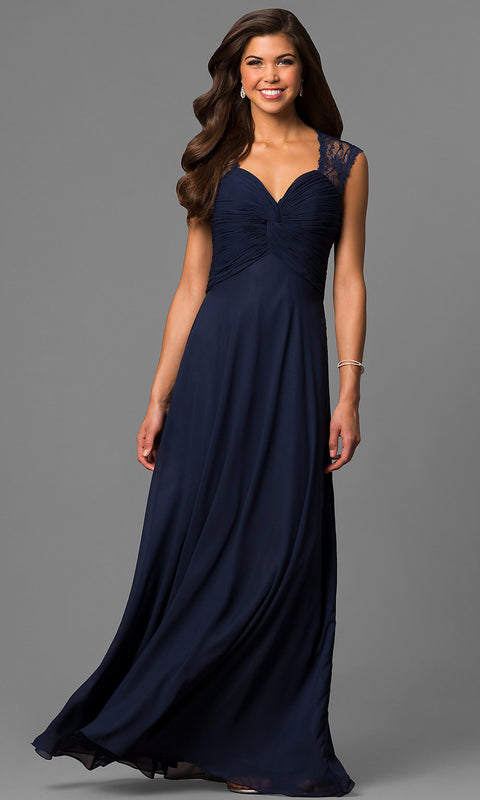 ROIII Lace shoulder strap slim Navy Cocktail Evening Party Prom Dress