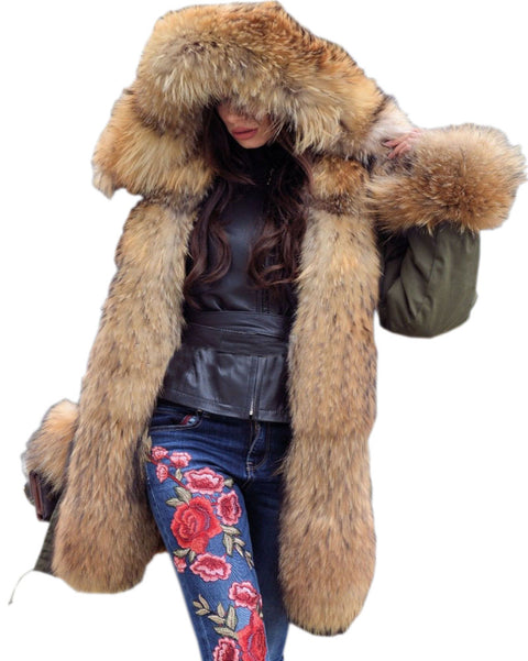 Roiii Thickened Warm Loose Camouflage Brown Faux Fur Casual Parka Fashion Women Hooded Long Winter Jacket Overcoat UK SIZE 8-20