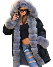 Roiii Thickened Warm Grey Faux Fur Soft Warm Parka Fashion Women Hooded Long Winter Jacket Coat  Overcoat Size S-M L XL XXL 3XL