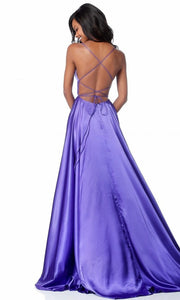 Roiii backless Leg split floor-length long royal purple color party dresses