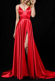 Roiii deep V backless beautiful suspender party dresses long dresses RED