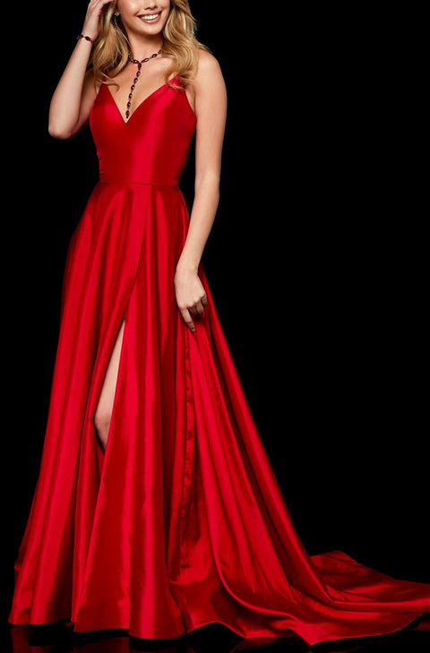 Roiii deep-V open back beautiful party long dresses RED COLOR