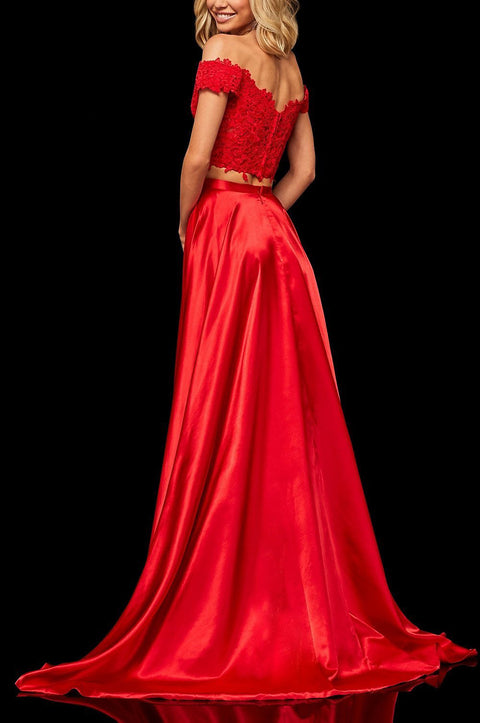 Roiii hot selling fashion lace sequin off-shoulder slim long evening dresses red color
