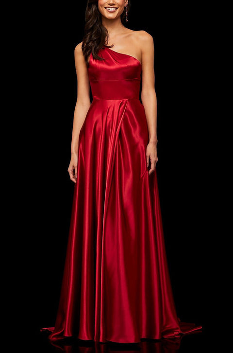 Roiii One Shoulder slim long dress evening Party Prom dress red color
