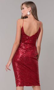 ROIII Ladies Hot Red Color Sling V-neck Sequins Formal Dress