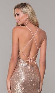 Roiii backless binding twinkle floor-length long party dresses rose gold color