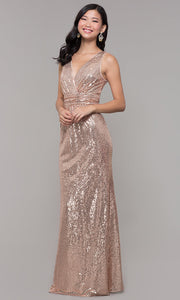 ROIII Women Slim Sequin Bling Bling Rose Gold Floor-length Evening Party Dress