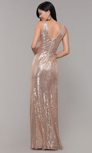 ROIII Women Slim Sequin Bling Bling Rose Gold Floor-length Evening Party Dress