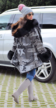 Roiii Women's Thicken Warm Black Camouflage Casual Winter Warm Faux Fur Hooded Plus Size EU 36 40 50 Luxury Parka Jacket Coat