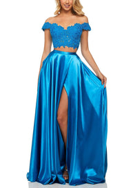Roiii hot selling fashion lace sequin off-shoulder slim long evening dresses blue color