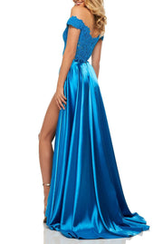 Roiii hot selling fashion lace sequin off-shoulder slim long evening dresses blue color