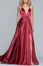 Roiii Women Beautiful Dress Floor-Length Long Dress Open back V-neck Party Dresses RED