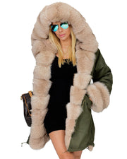 Roiii Thickened Grey Warm Military Amry Style Beige Faux Fur  Casual  Parka Hood Women Hooded Long Winter Jacket Overcoat