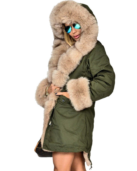 Roiii Thickened Warm Milk Beige Faux Fur Casual Parka Fashion Luxury Women Hooded Long Winter Jacket Overcoat EU SIZE S-2XL-3XL