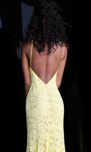 Roiii fashion sexy lace deep v-neck backless floor-length long yellow party dresses