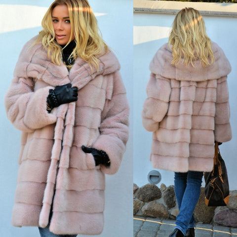 Women Pink Faux Fur Sweet Design Winter Coat